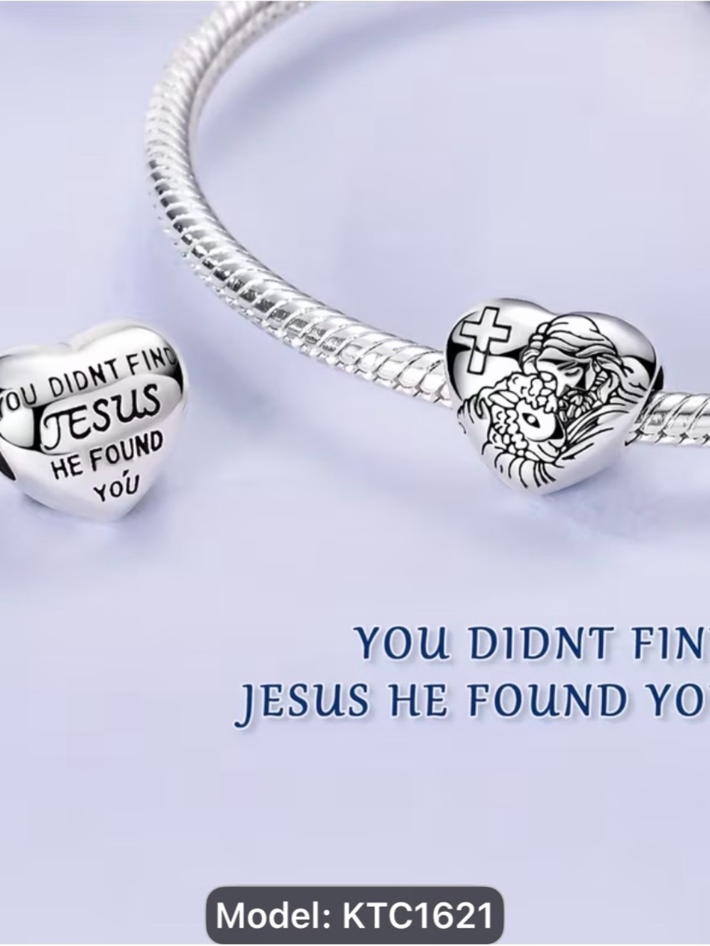 Silver Heart Faith Charm Bracelet Bead - Religious Men's Accessory